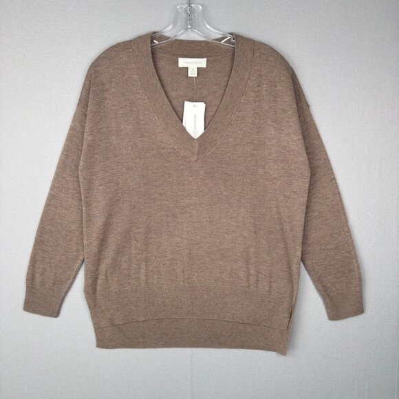 TREASURE & BOND Relaxed V Neck Sweater XS Brown Drop Shoulder High Low Tunic New - Picture 1 of 15